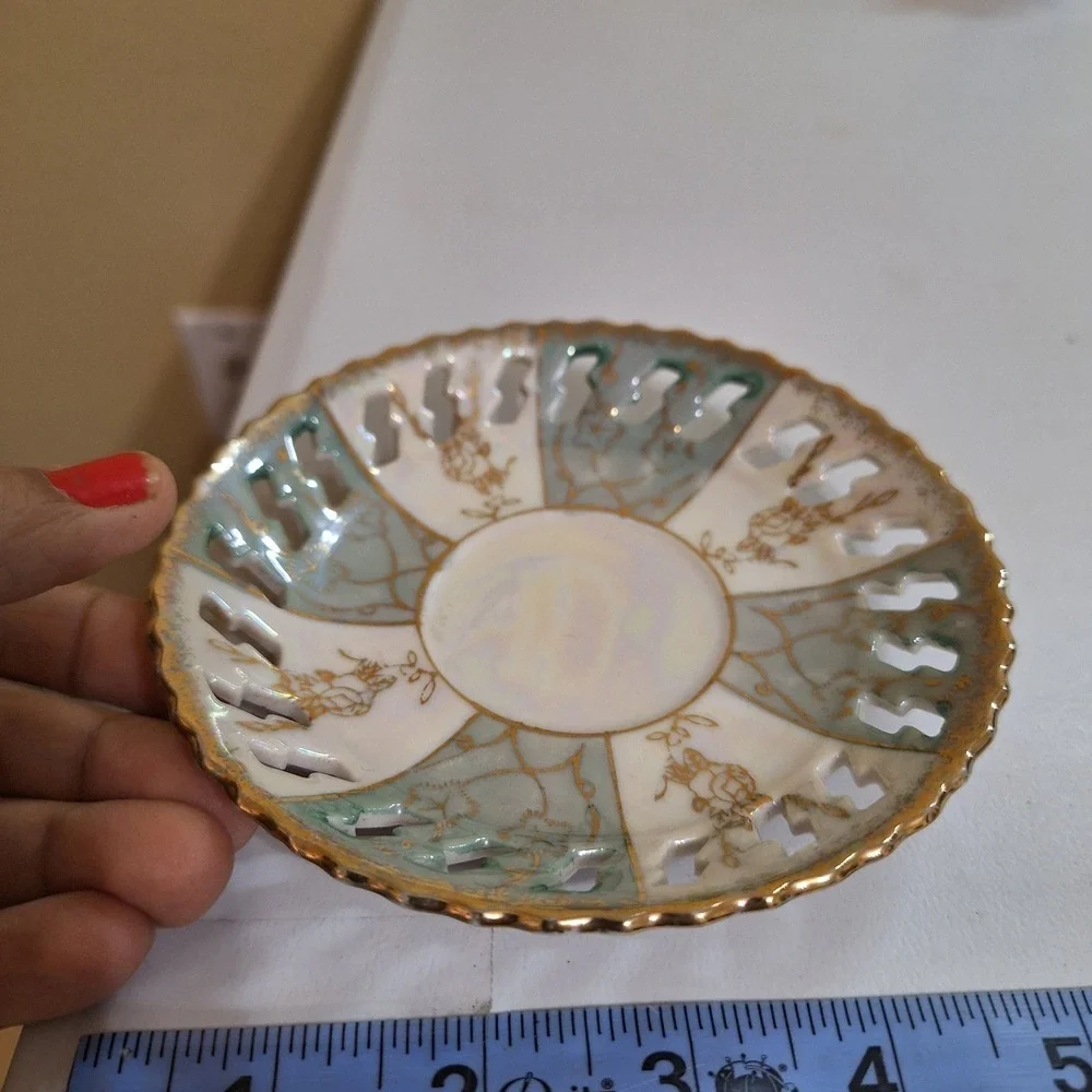 Vintage 1950 Lusterware Demitasse Cup Saucer Gold Trim Reticulated‎ Japan